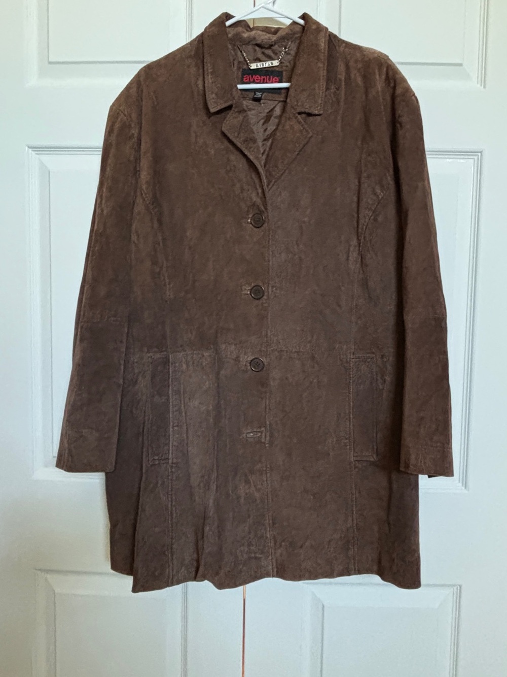 Avenue Womens 26/28 Genuine Suede Leather Coat Jacket Brown Plus Size